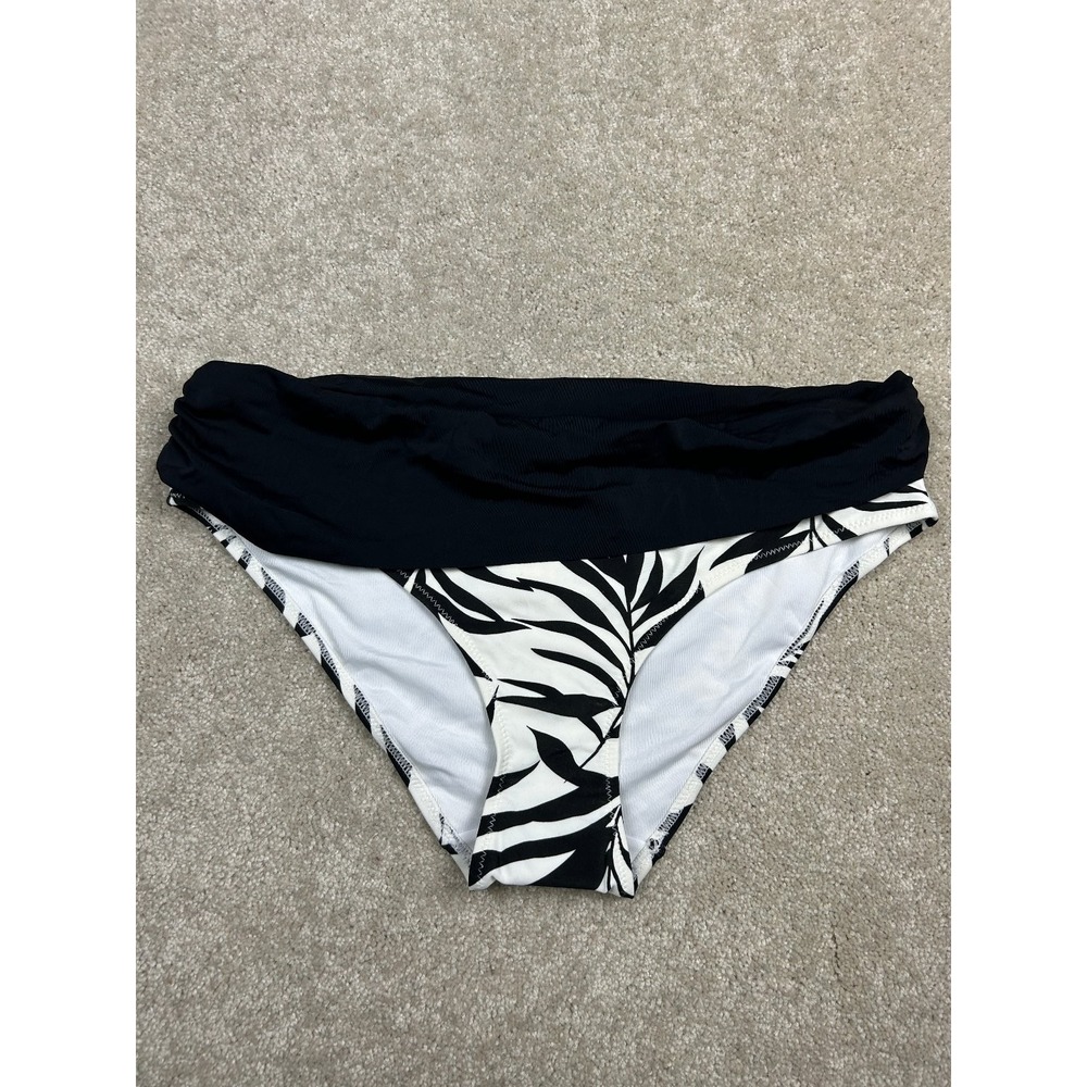 Etam Swimwear Women's Black White UK 14‎ Palme Shorty Fold Over Tropical Print